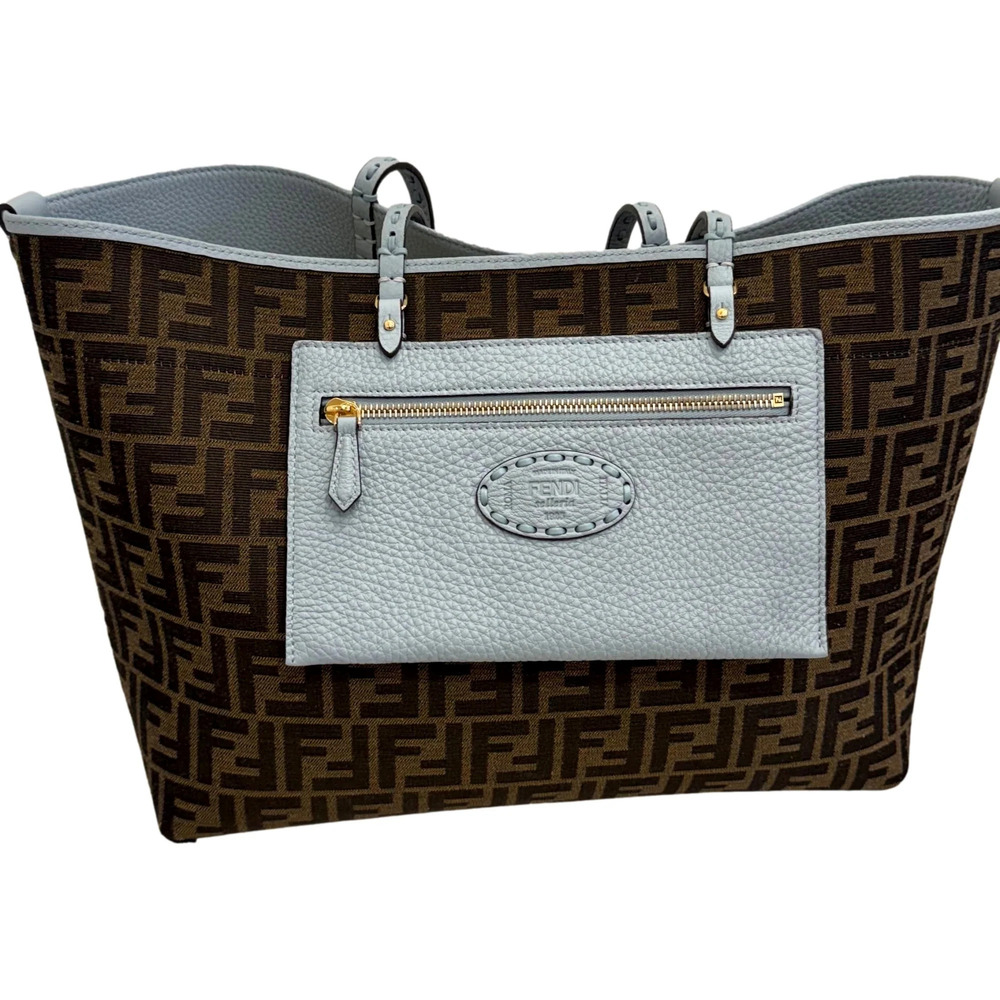 Fendi Reversible FF Canvas and Light Blue Leather Tote